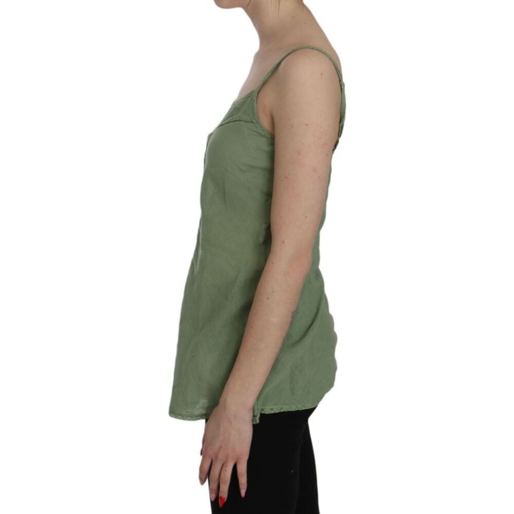 PINK MEMORIES Green Silk Spaghetti Strap Tank Top Women's Blouse